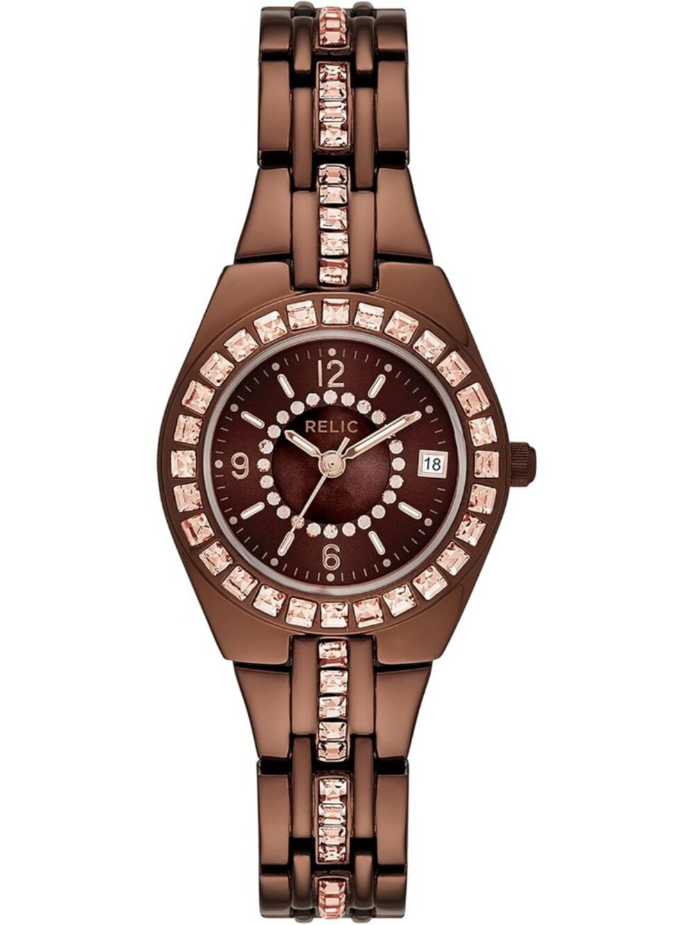 Relic Women's Brown Analog Quartz Fossil Queen's Court Bracelet Luxury Watch